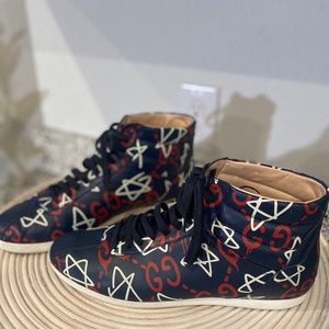Gucci Ghost Logo High-Top Star Leather Sneakers